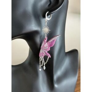 Purple and Silver Polymer Clay Handmade Earrings Fairy Wing Glitter Pearls